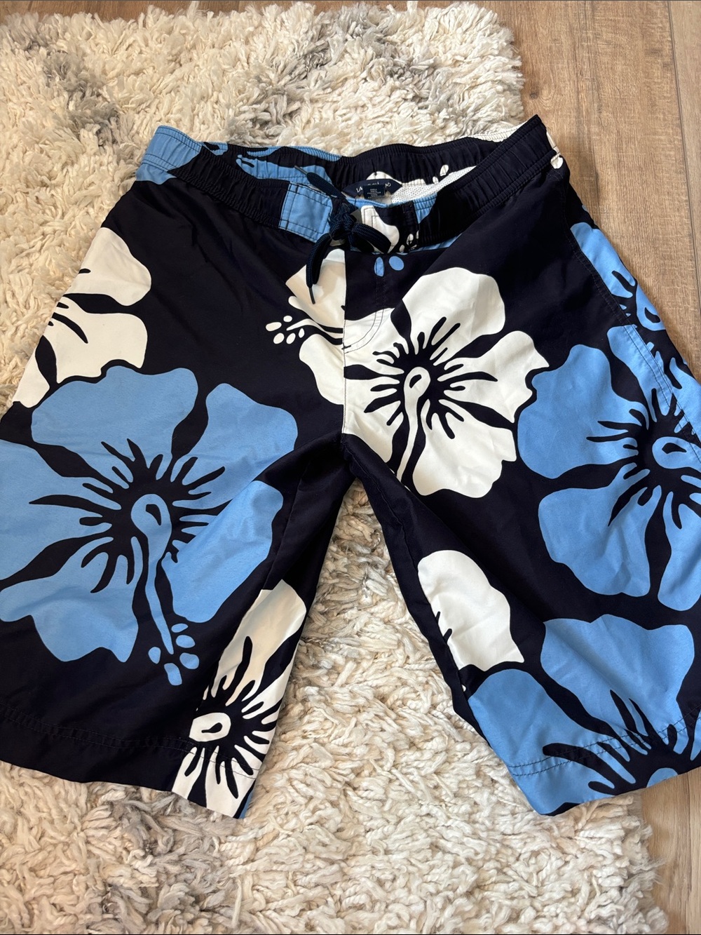 Lands end Men's Navy Blue & Light Blue Floral Swim Trunks